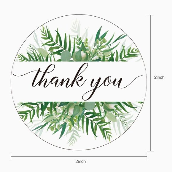 50 THANK YOU Stickers Greenery Botanical Design 2" - Picture 1 of 8